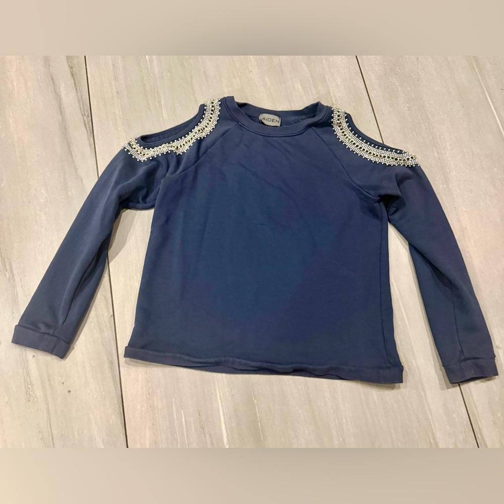 Aiden Long Sleeve Cold Shoulder Top with Chain and Rhinestone Detail